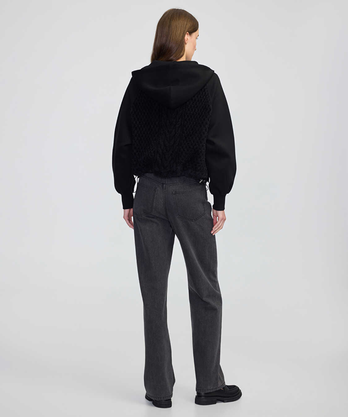 Kumaş mix ayarlanabilir bel sweatshirt - IW6250091060001 - Siyah Sweatshirt