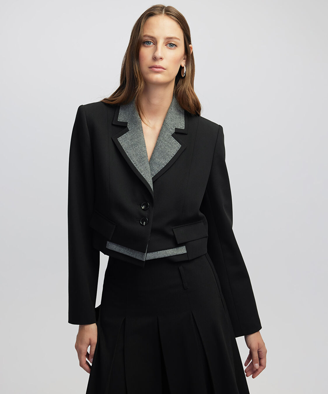 Kumaş mix crop blazer  - IW6250106014001 - Siyah Blazer