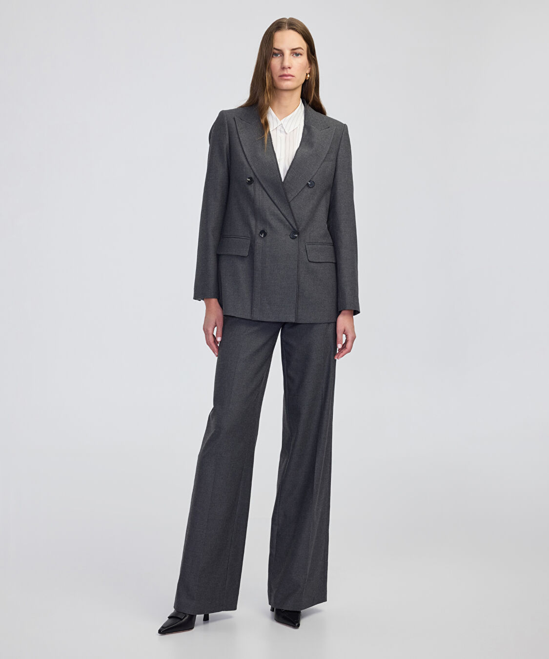 Triko şeritli raw edge blazer - IW6250106025088 - Antrasit Blazer