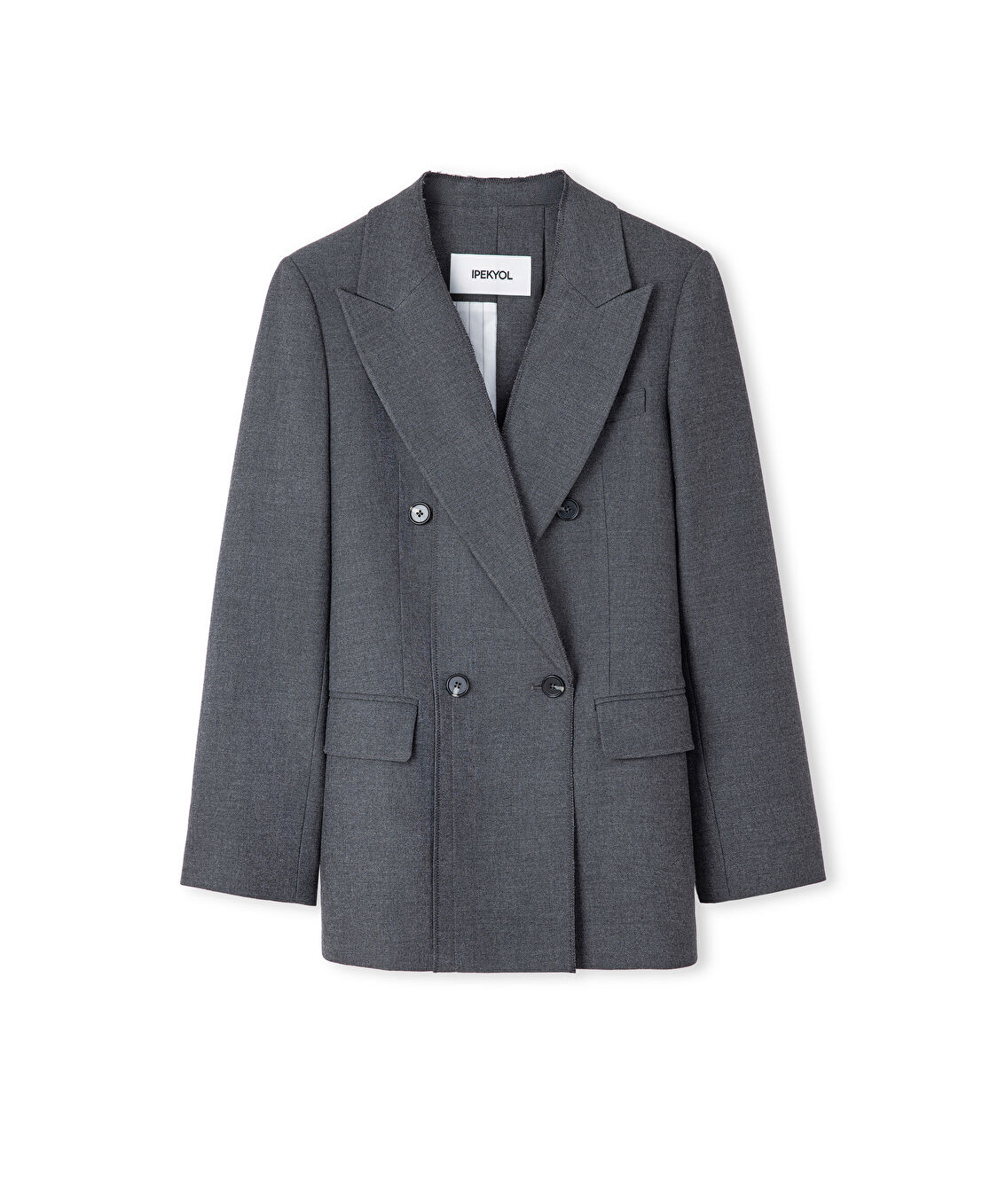 Triko şeritli raw edge blazer - IW6250106025088 - Antrasit Blazer