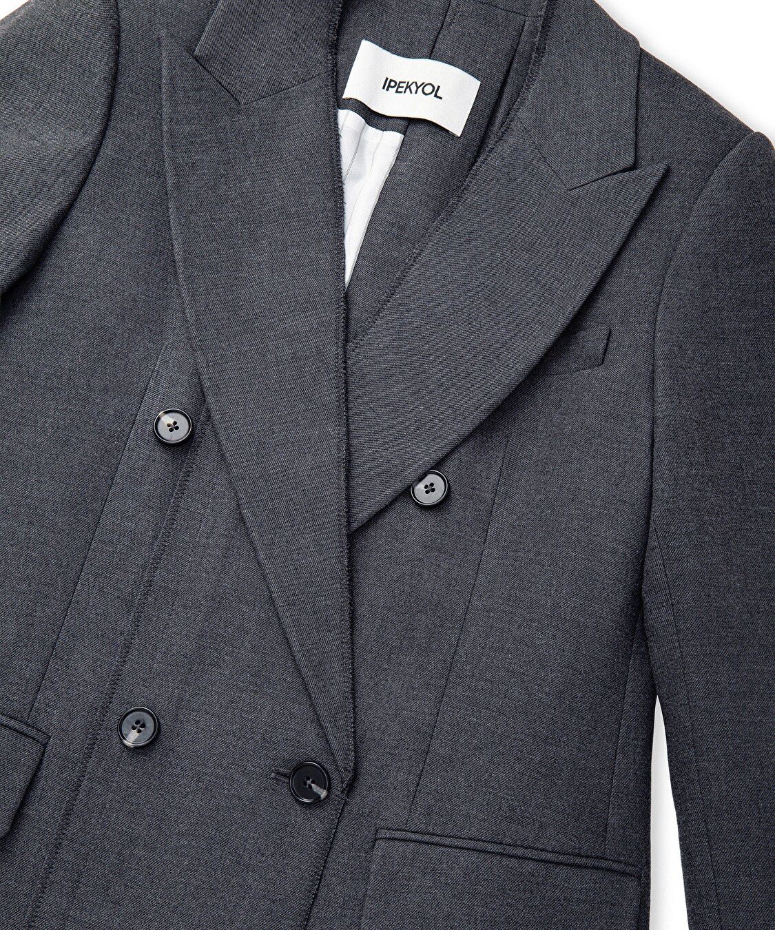 Triko şeritli raw edge blazer - IW6250106025088 - Antrasit Blazer