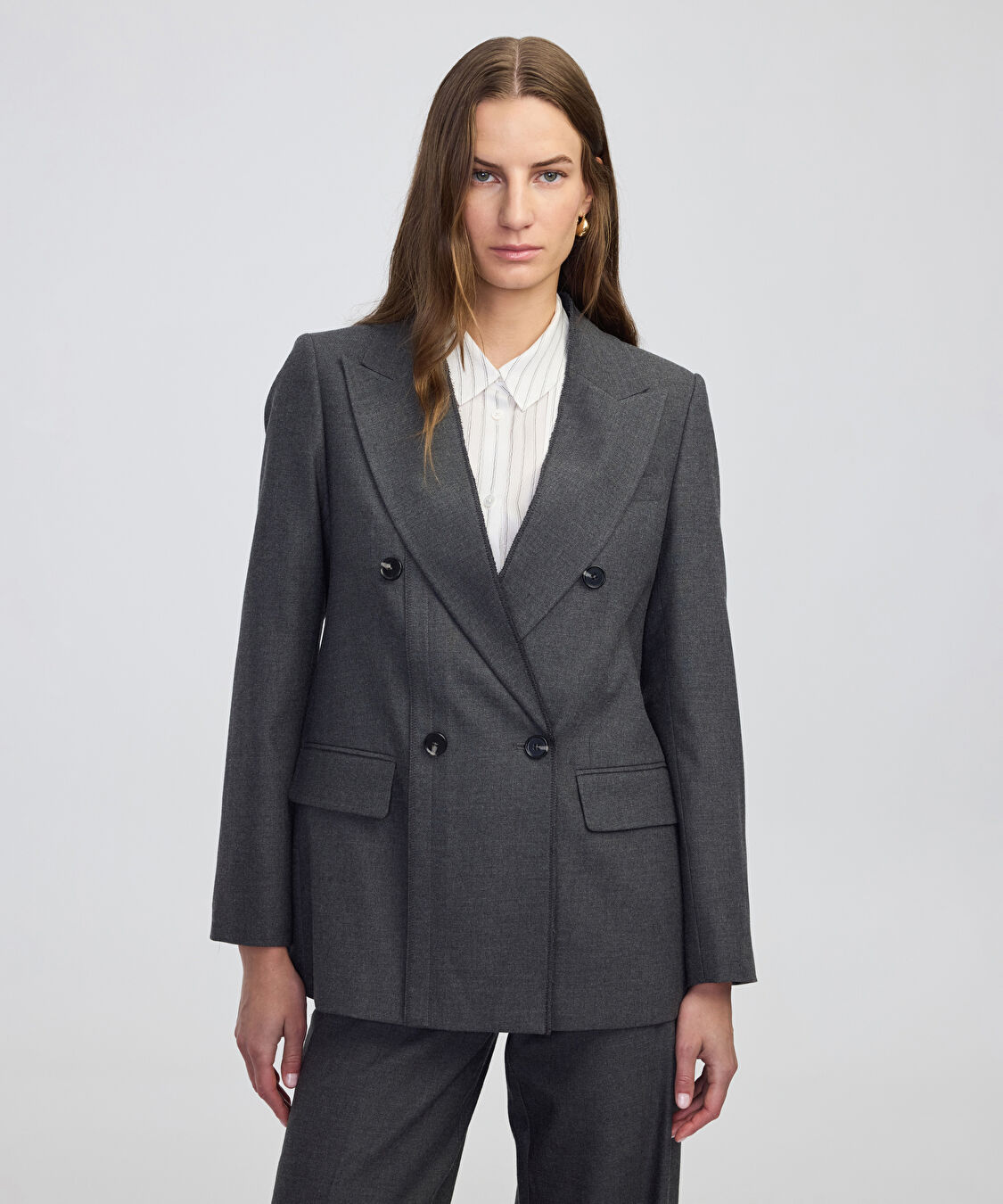Triko şeritli raw edge blazer - IW6250106025088 - Antrasit Blazer