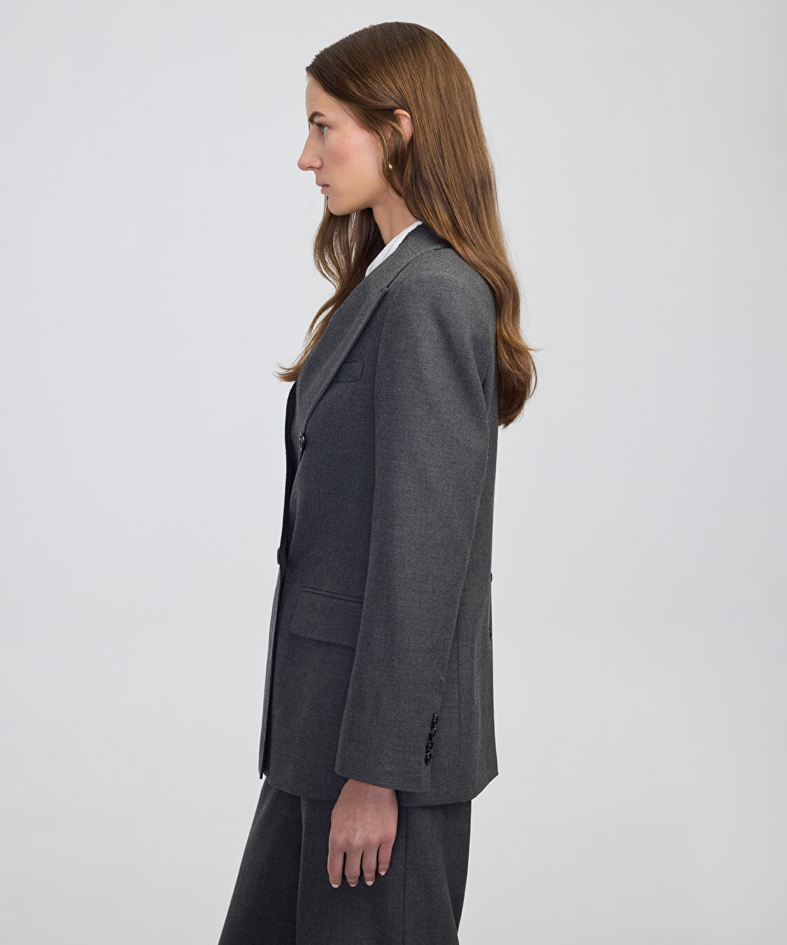Triko şeritli raw edge blazer - IW6250106025088 - Antrasit Blazer