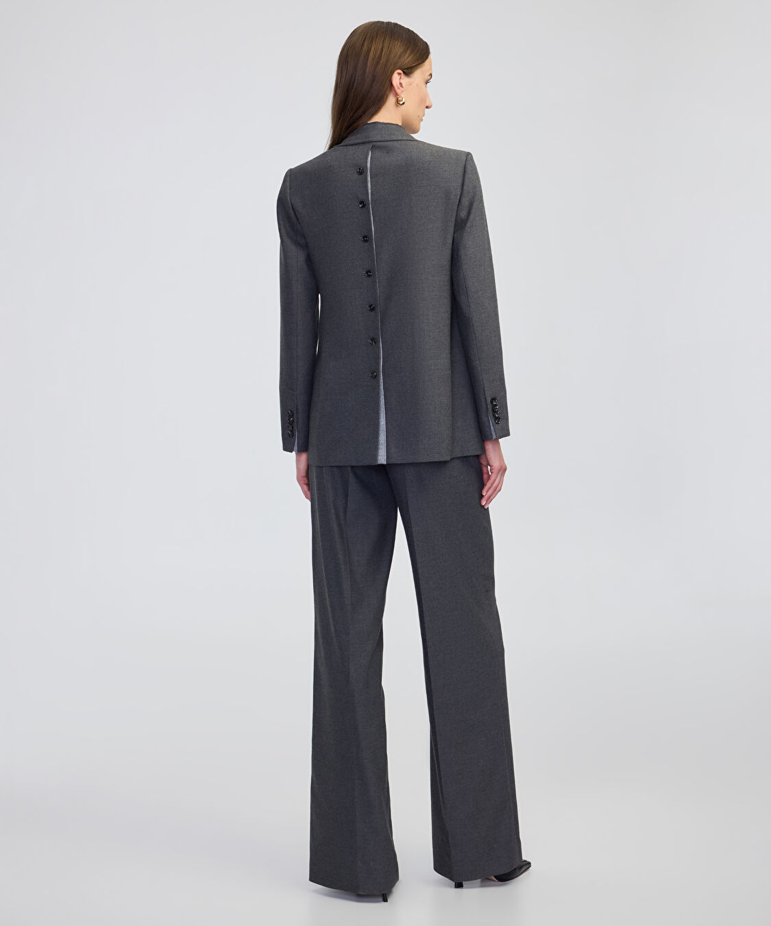 Triko şeritli raw edge blazer - IW6250106025088 - Antrasit Blazer