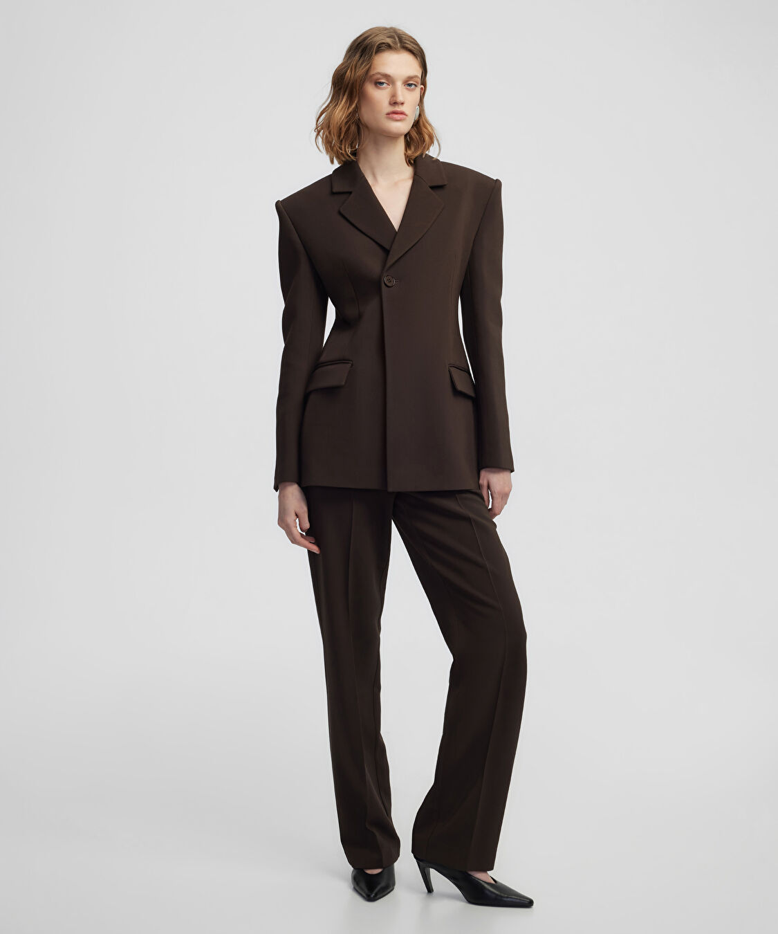 Vatkalı kruvaze blazer - IW6250106056074 - Kahverengi Blazer