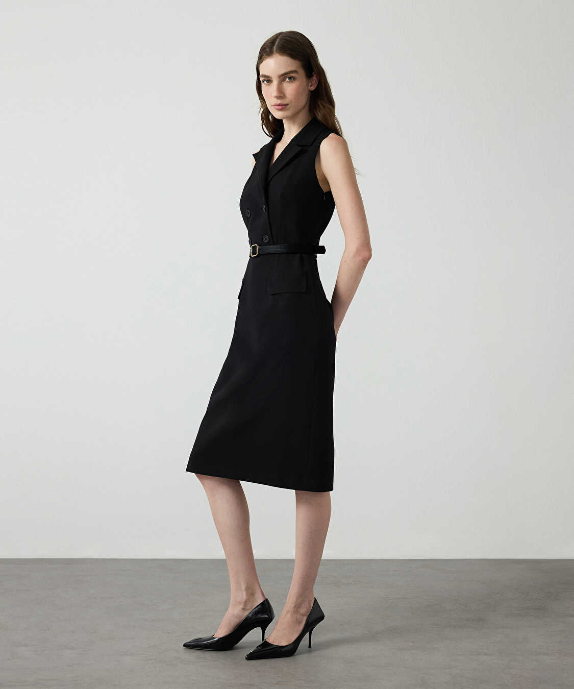 Kemerli kruvaze elbise - IW6260002105001 - Siyah Elbise