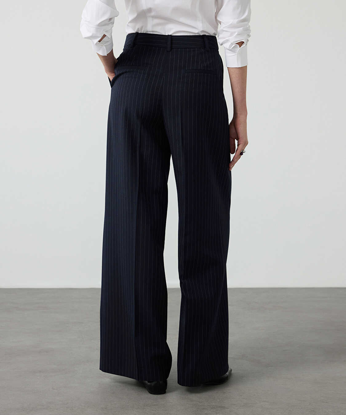 Yün içerikli çizgili pantolon - IW6260003108015 - Lacivert Pantolon