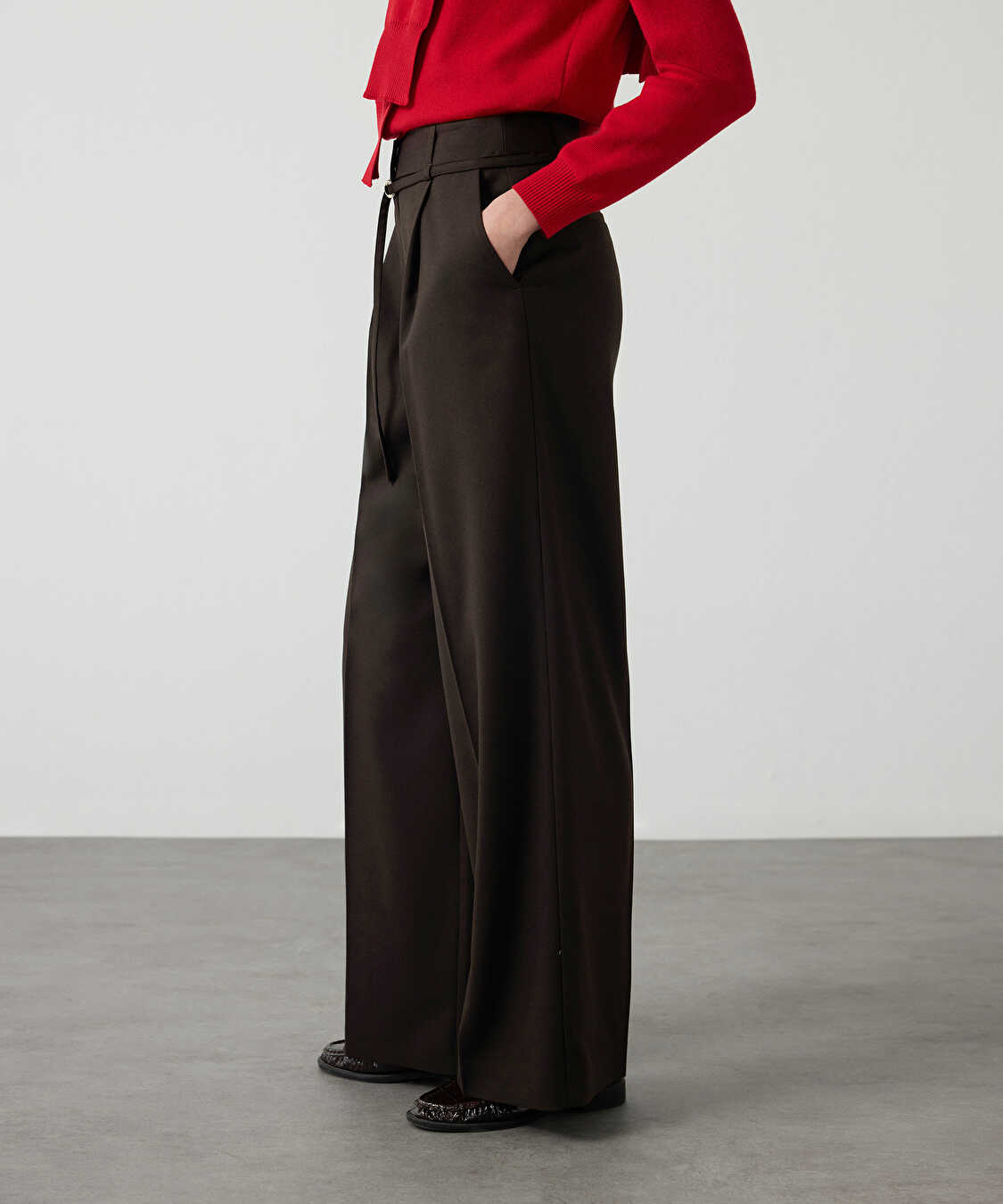 İnce kuşaklı pantolon - IW6260003116074 - Kahverengi Pantolon