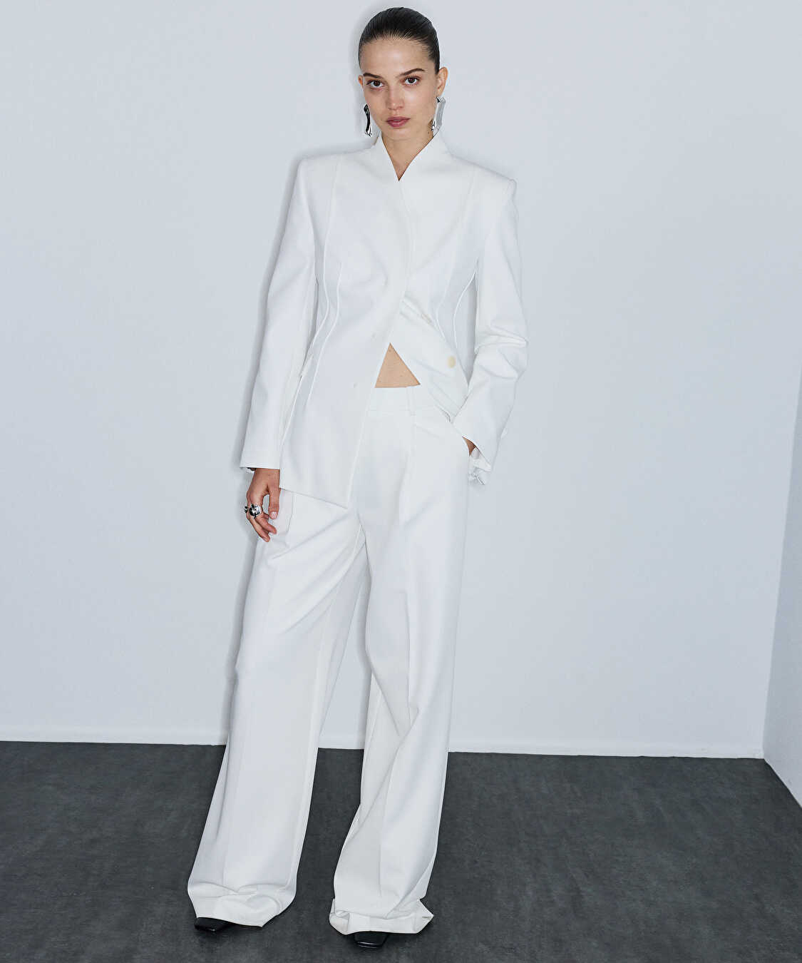 Pileli wide leg pantolon - IW6260003137018 - Ekru Pantolon
