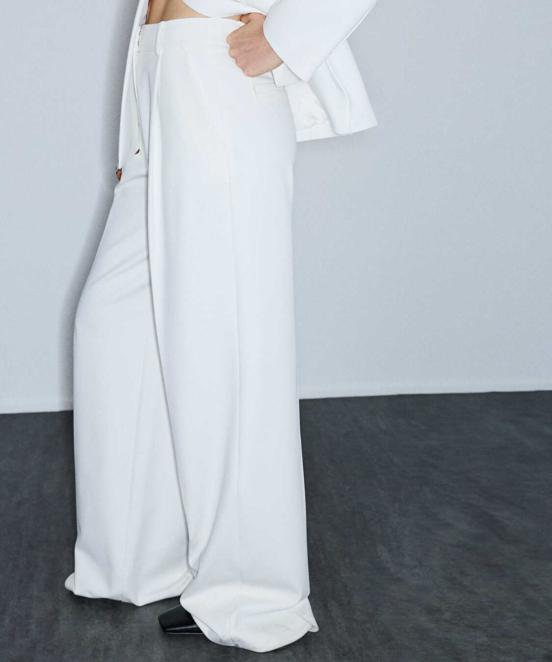 Pileli wide leg pantolon - IW6260003137018 - Ekru Pantolon