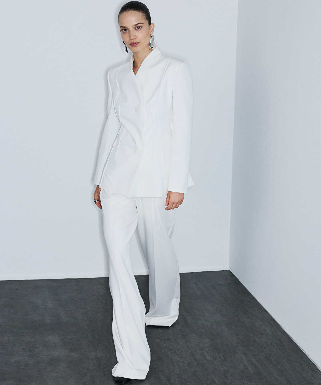 Pileli wide leg pantolon - IW6260003137018 - Ekru Pantolon