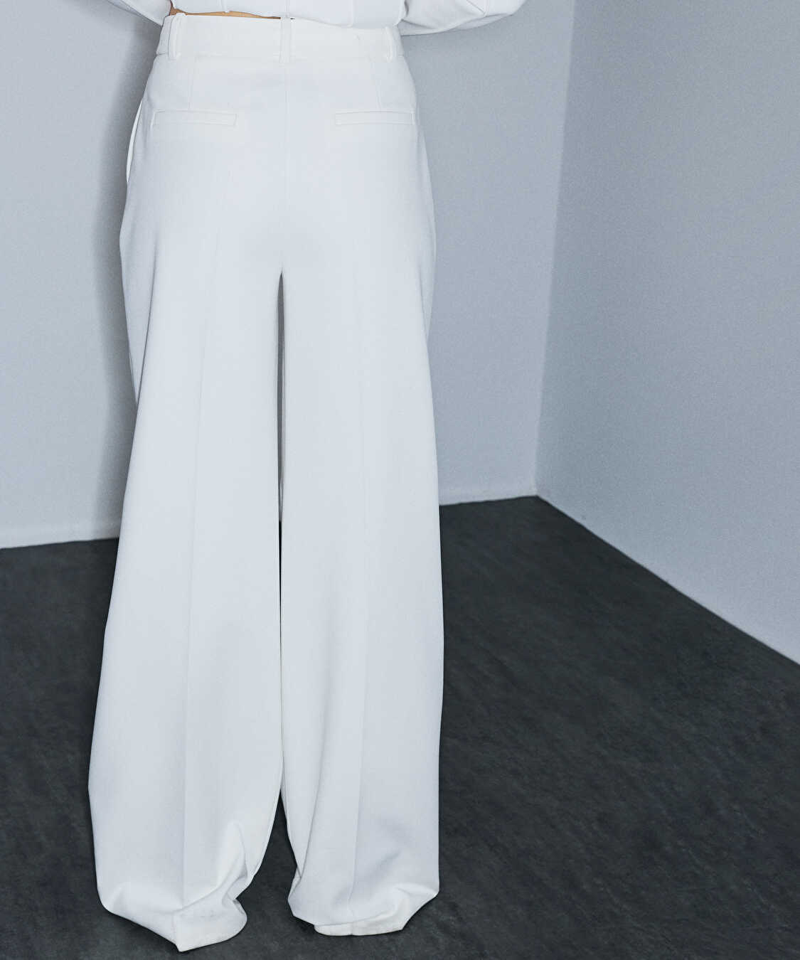 Pileli wide leg pantolon - IW6260003137018 - Ekru Pantolon