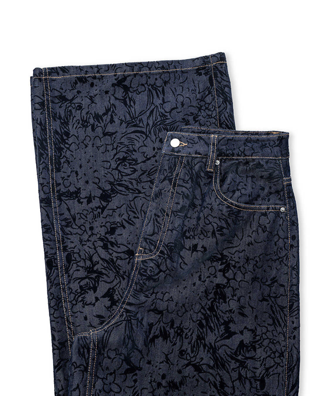Flok baskılı denim görünümlü pantolon - IW6260003155AC7 - Koyu İndigo Pantolon