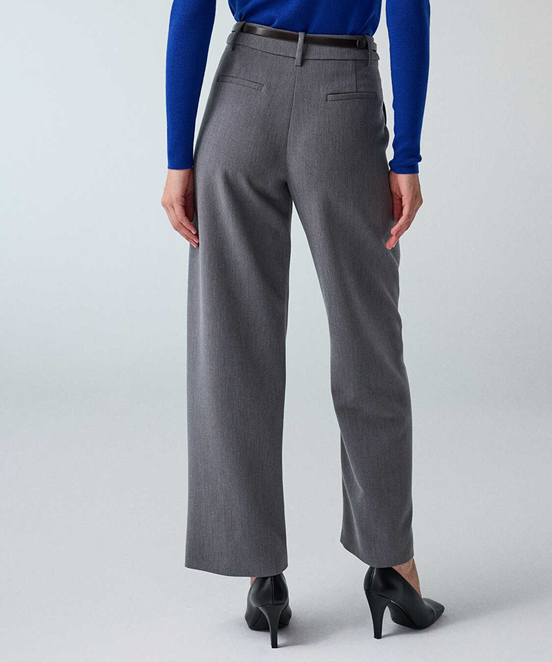 Kemerli barrel fit pantolon - IW6260003192081 - Koyu Gri Pantolon