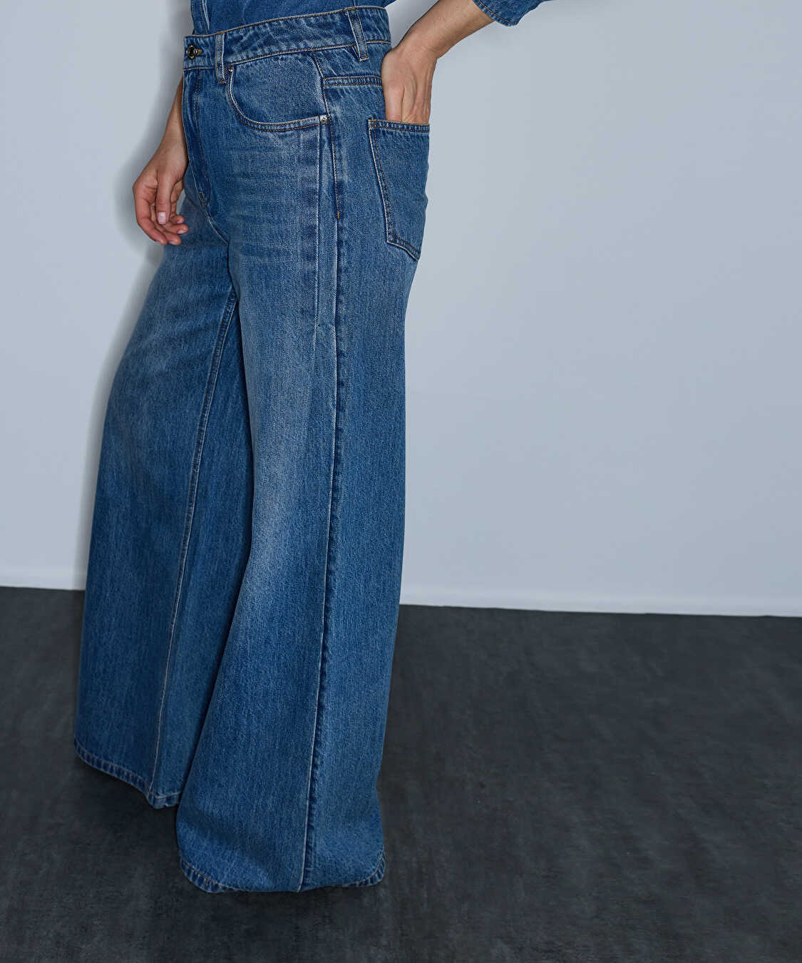 Kontrast saten kuşaklı pantolon - IW6260003197629 - İndigo Pantolon