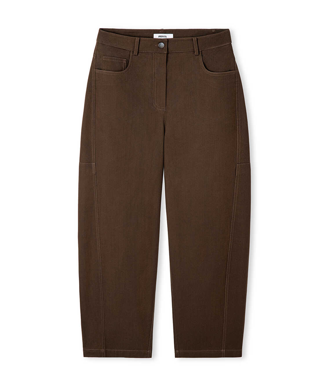 Dokulu barrel fit pantolon - IW6260003203074 - Kahverengi Pantolon