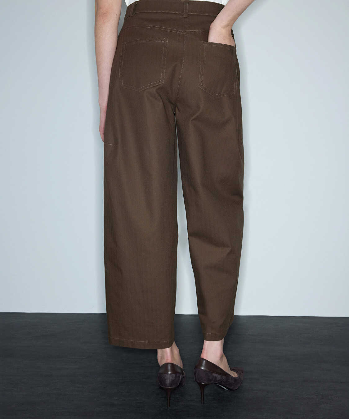 Dokulu barrel fit pantolon - IW6260003203074 - Kahverengi Pantolon