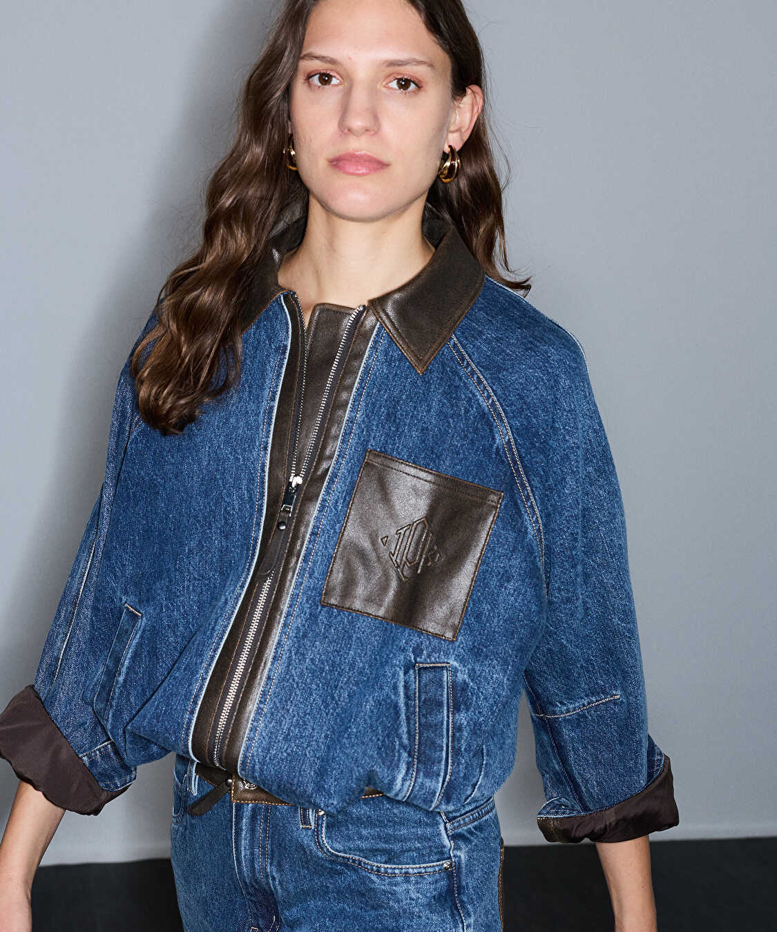 Kumaş mix denim ceket - IW6260005124629 - İndigo Ceket