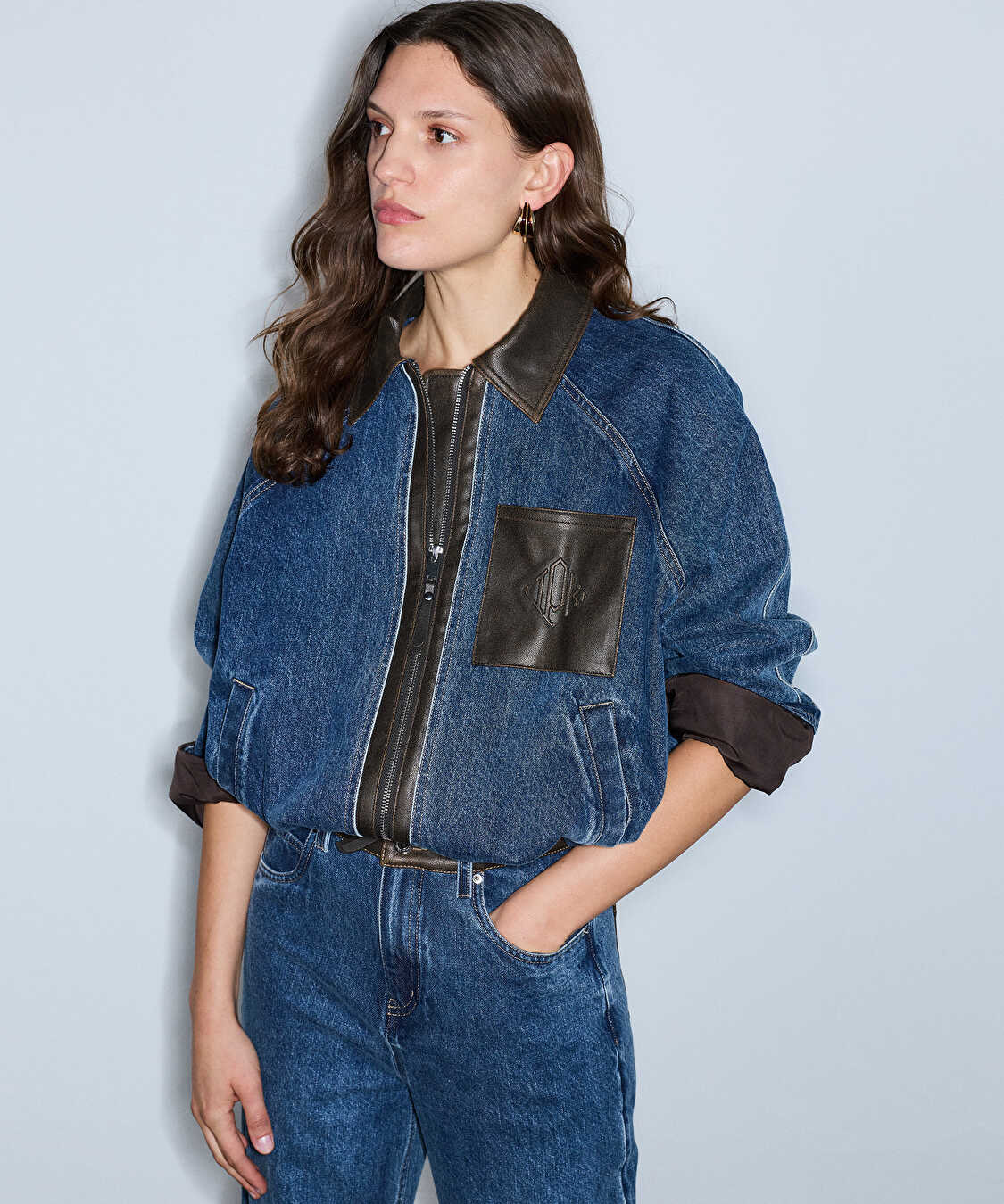 Kumaş mix denim ceket - IW6260005124629 - İndigo Ceket