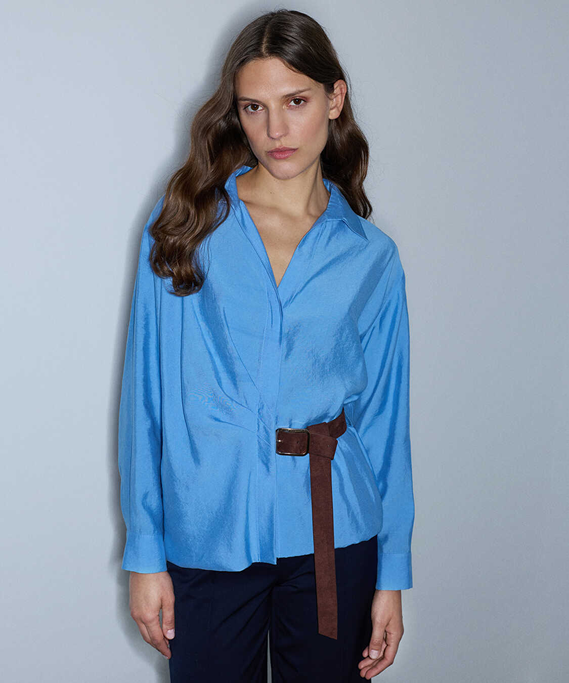 Kontrast kemerli bluz - IW6260006126028 - Açık Mavi Bluz