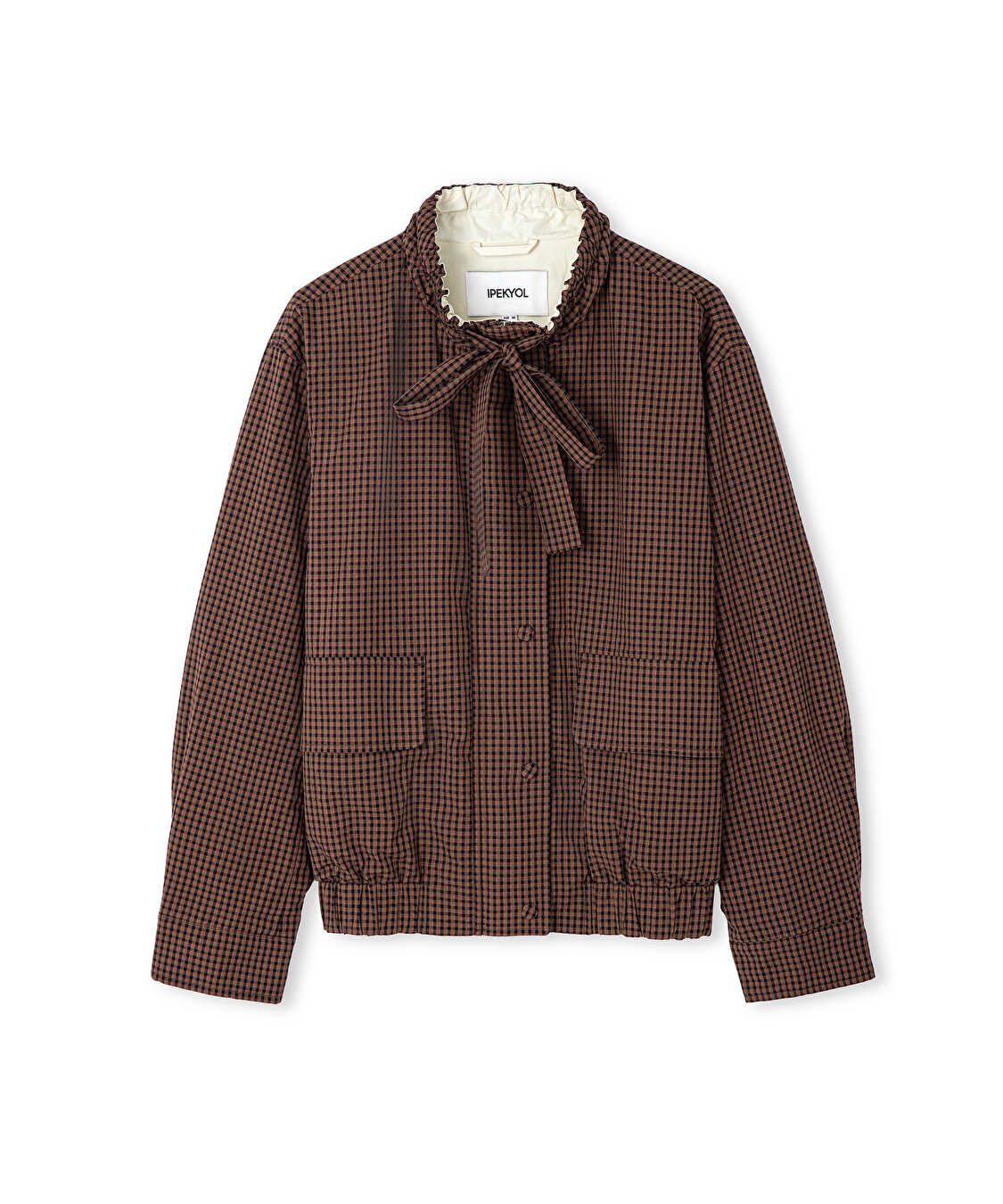 Ekose desen bomber mont - IW6260012386074 - Kahverengi Mont