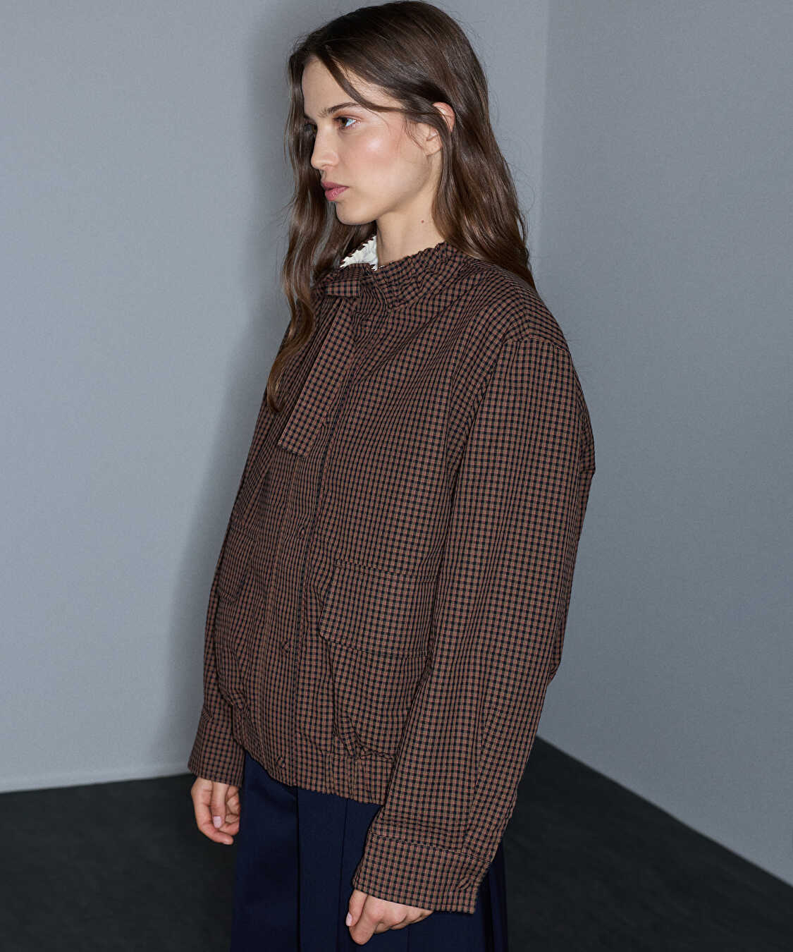 Ekose desen bomber mont - IW6260012386074 - Kahverengi Mont