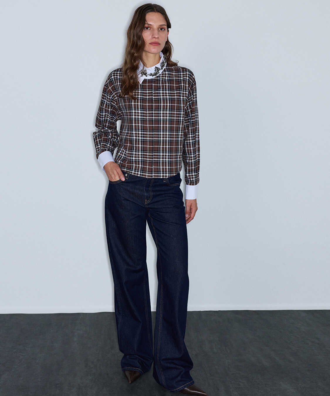 Kontrast dikişli jean pantolon - IW6260018016015 - Lacivert Jean Pantolon