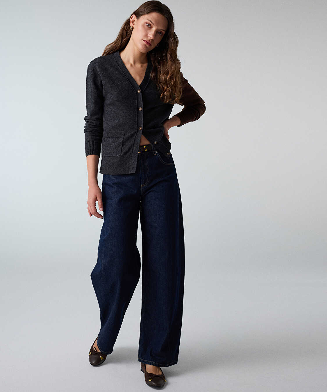 Kemerli barrel fit pantolon - IW6260018039015 - Lacivert Jean Pantolon