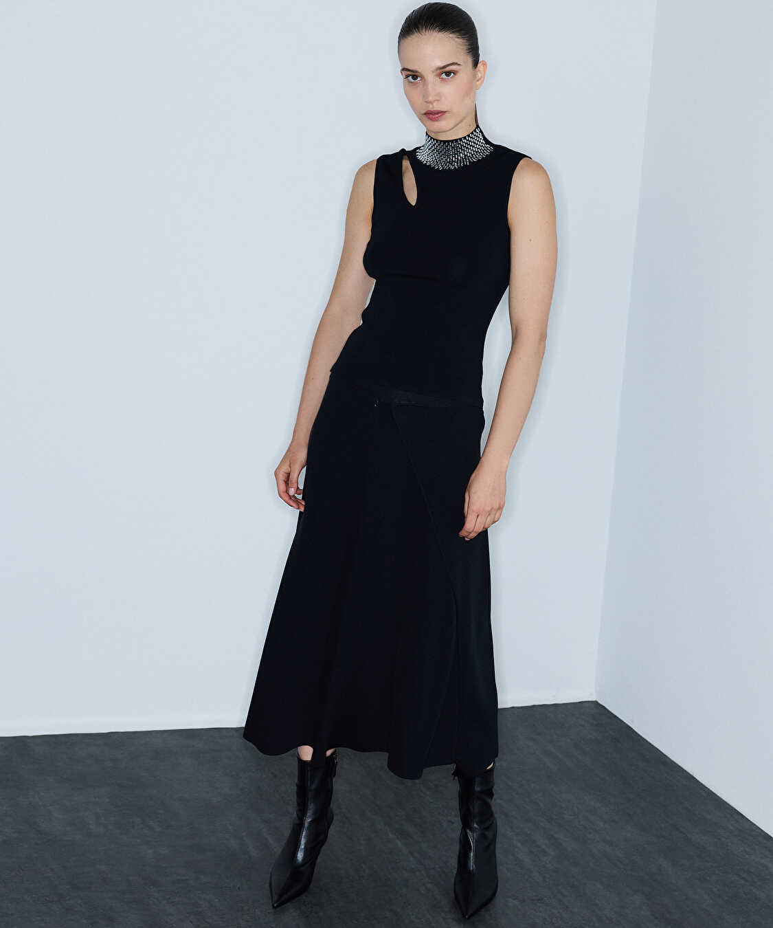 Hotfix baskılı cutout triko - IW6260050181001 - Siyah Triko