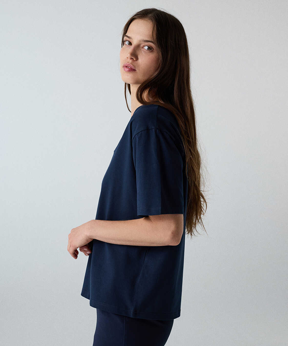 V yaka basic tişört - IW6260070138015 - Lacivert Tişört