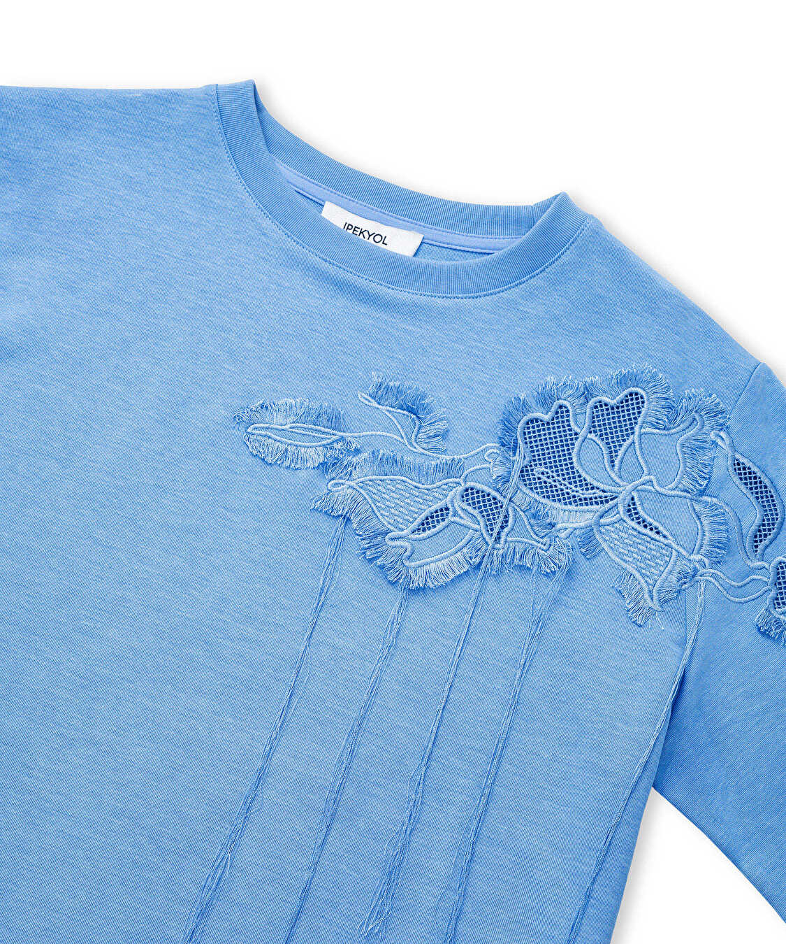 Floral nakışlı püsküllü tişört - IW6260070147028 - Açık Mavi Tişört