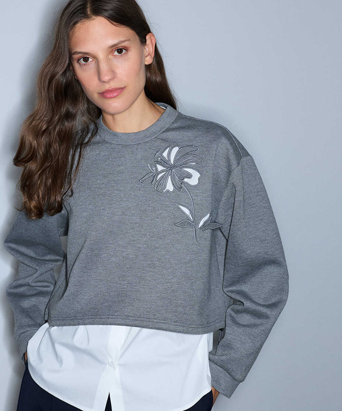 Çift parça görünüm cutout sweatshirt - IW6260091123126 - Gri Sweatshırt