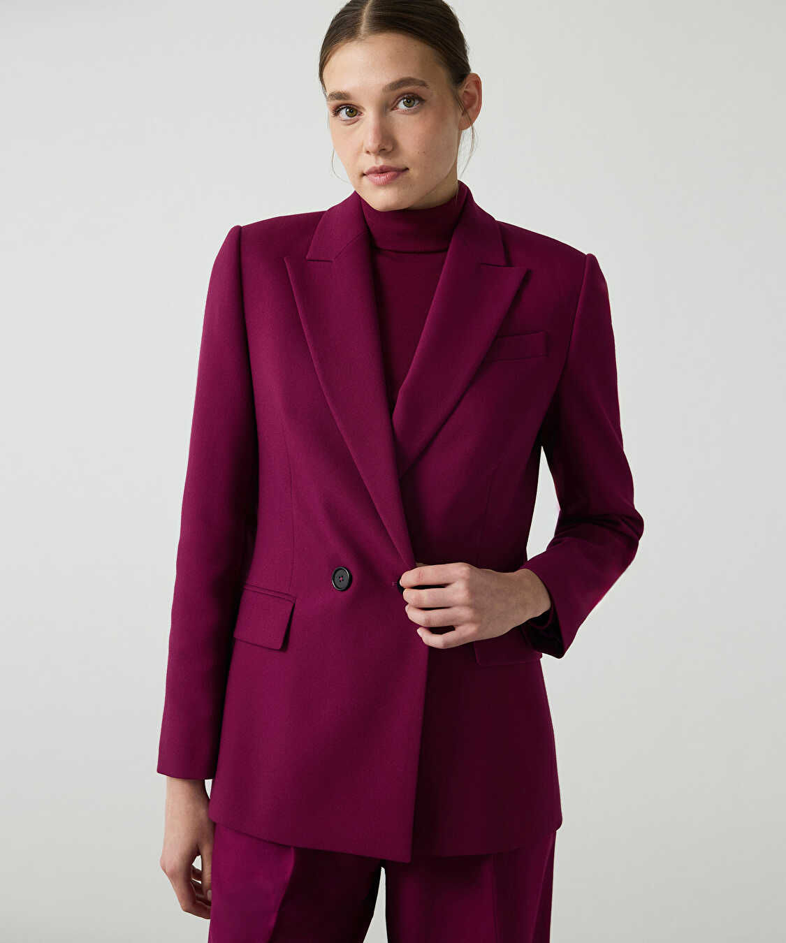 Vatkalı kruvaze blazer - IW6260106105008 - Mürdüm Blazer