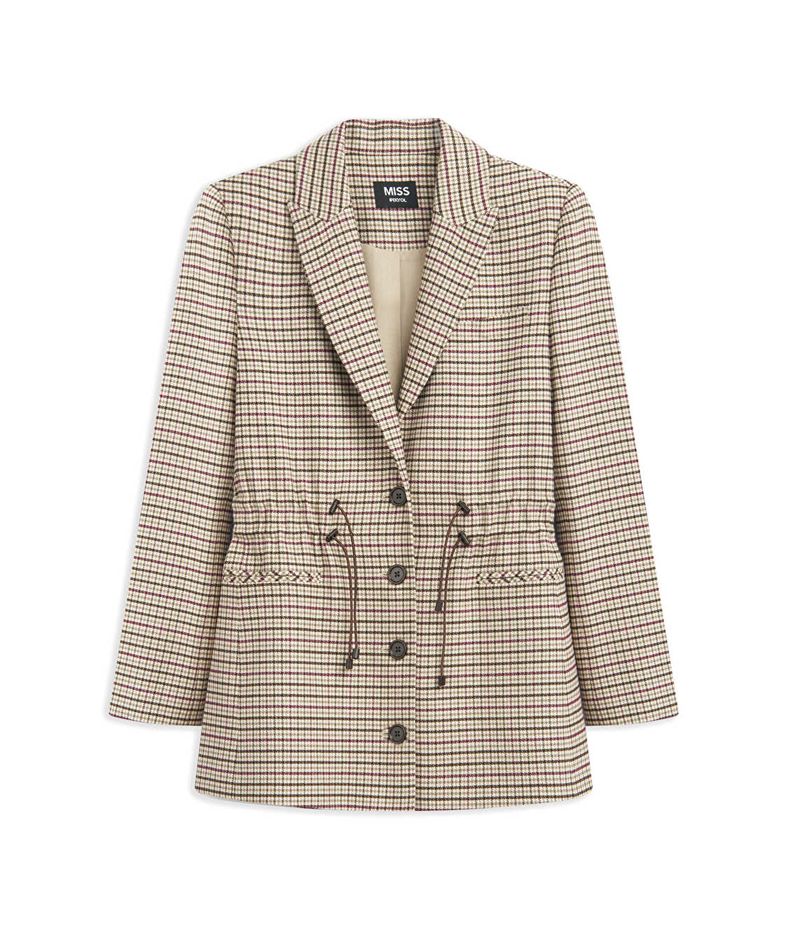 Ekose desen ayarlanabilir bel blazer - IW6260106107023 - Bej Blazer