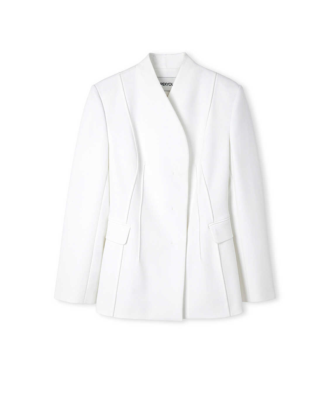 Bel vurgulu nervürlü blazer - IW6260106116018 - Ekru Blazer
