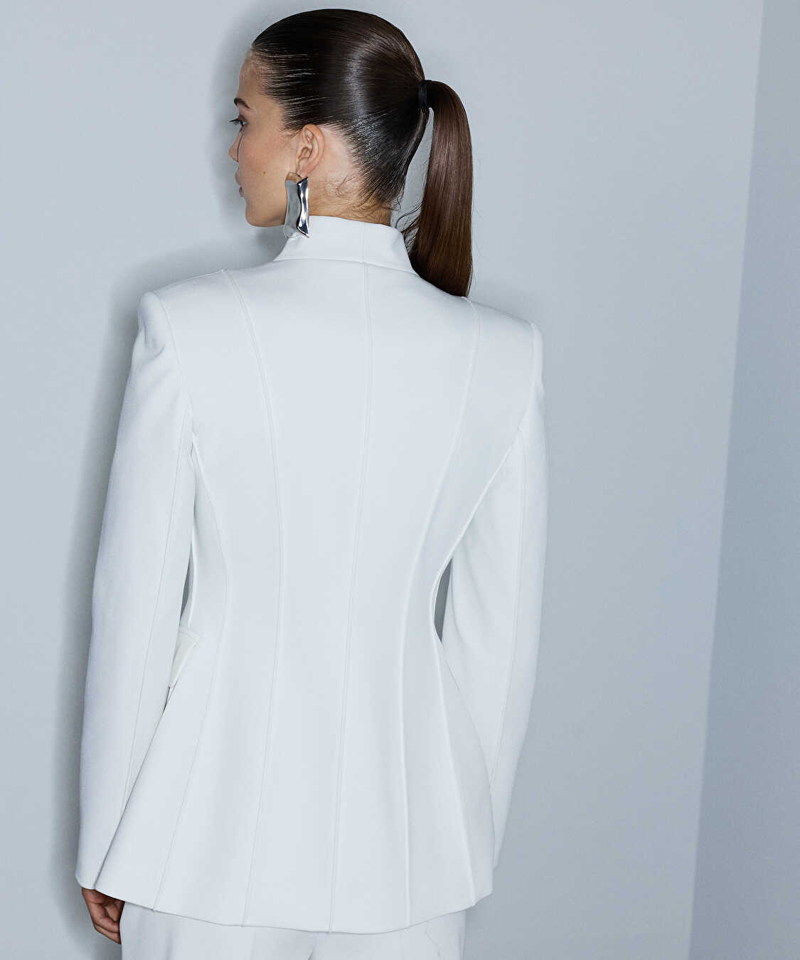 Bel vurgulu nervürlü blazer - IW6260106116018 - Ekru Blazer
