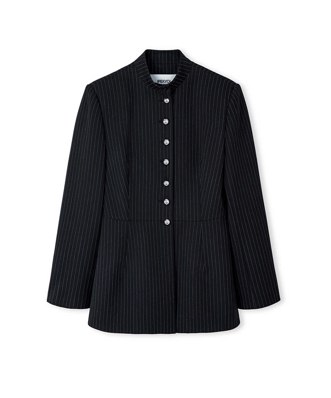 Çizgi desen yüksek yaka blazer - IW6260106122001 - Siyah Blazer