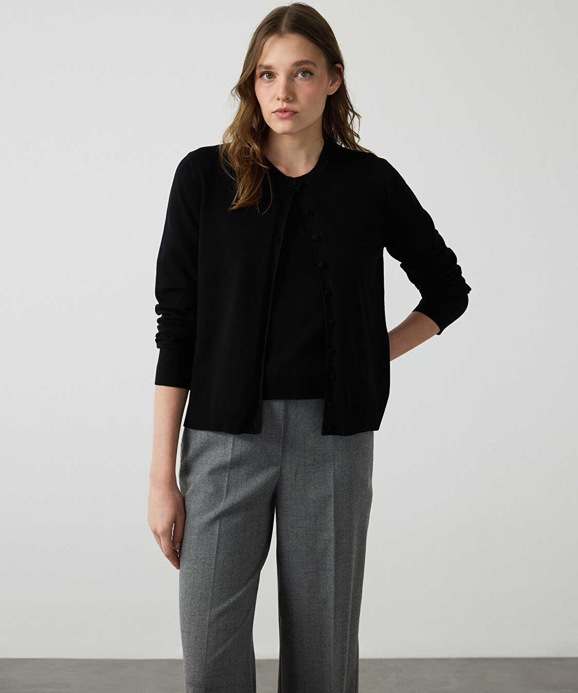 Basic triko hırka - IW6260150101001 - Siyah undefined