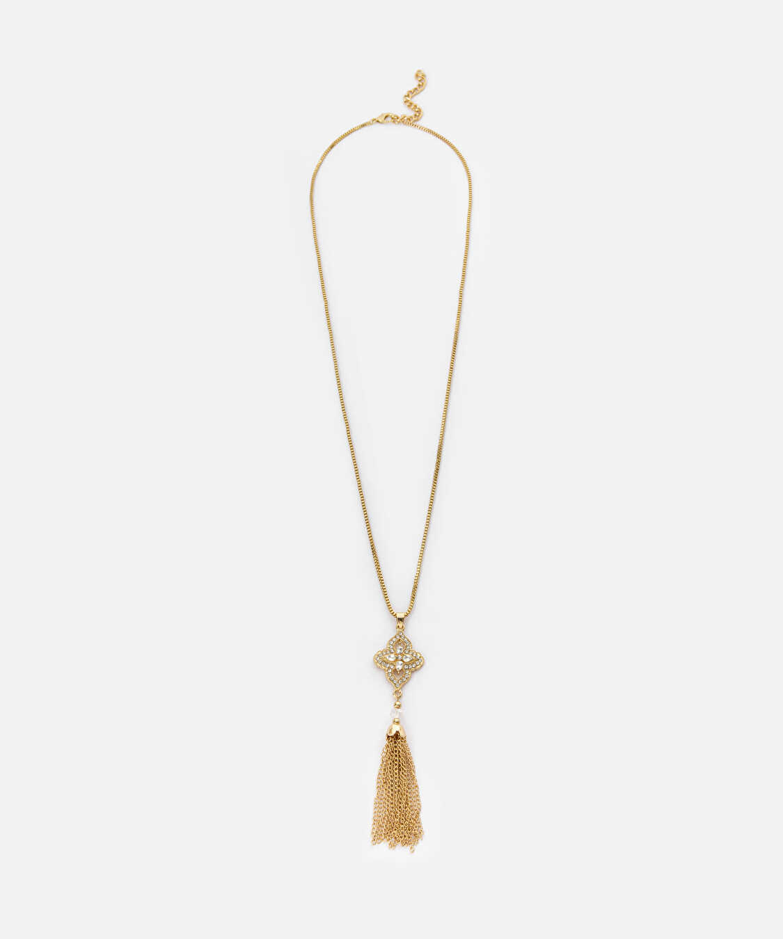 Sallantılı zincirli strass taşlı kolye - IW6260051024265 - Altın Kolye
