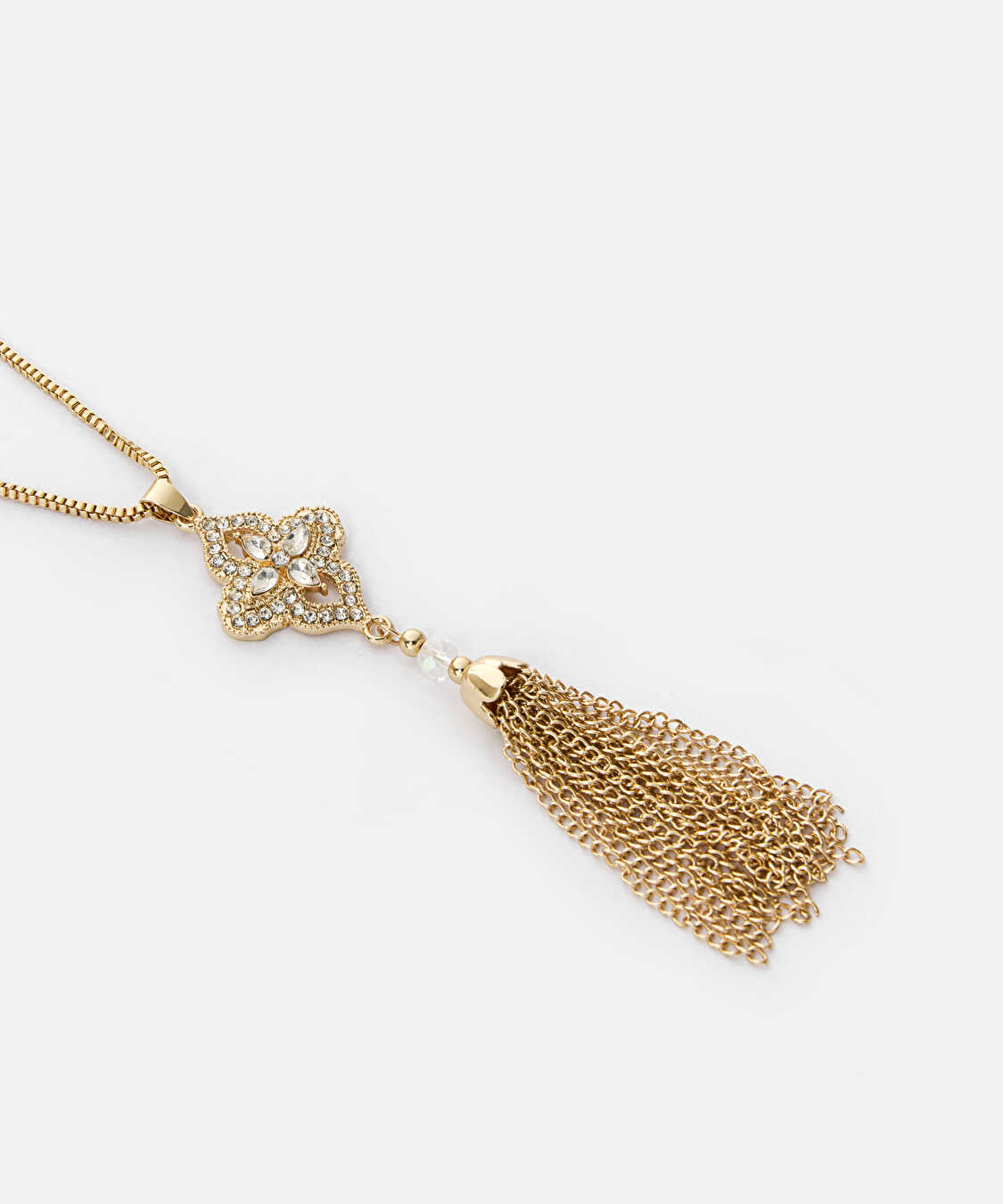 Sallantılı zincirli strass taşlı kolye - IW6260051024265 - Altın Kolye