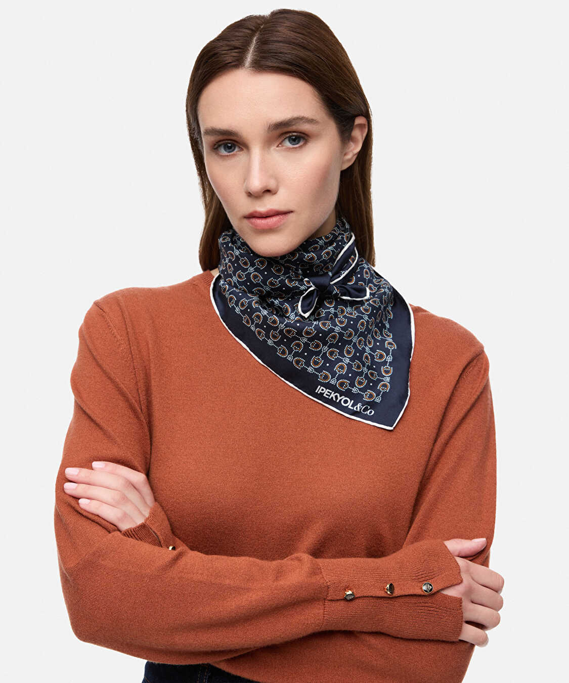 Desenli %100 ipek fular - IW6260065005015 - Lacivert Şal ve Fular