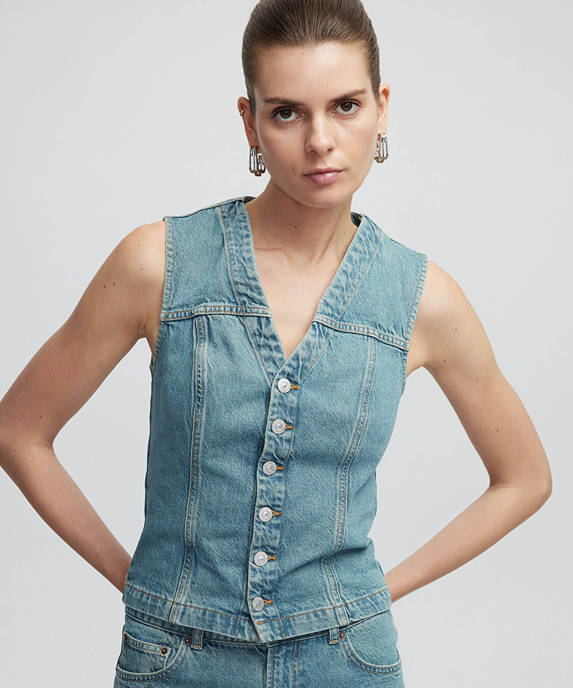 Denim yelek - IS1250007030629 - İndigo Yelek
