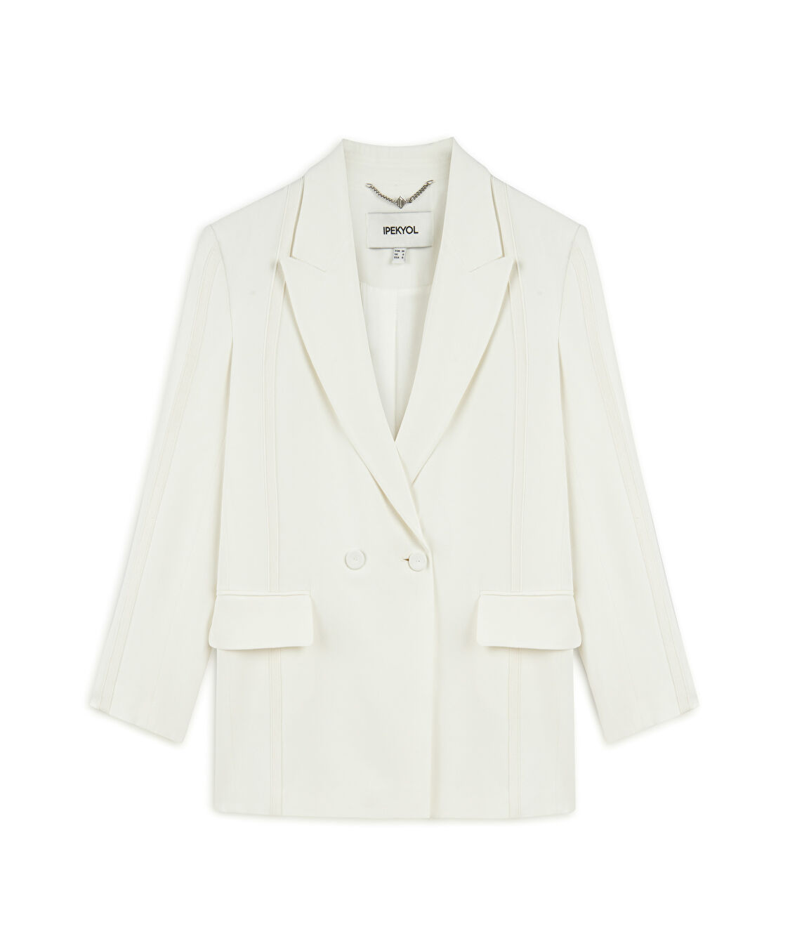 Triko şerit aplikeli blazer - IS1250106016018 - Ekru Blazer