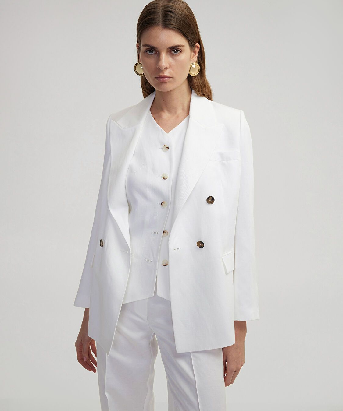 Vatkalı kruvaze ceket  - IS1250106026002 - Beyaz Blazer