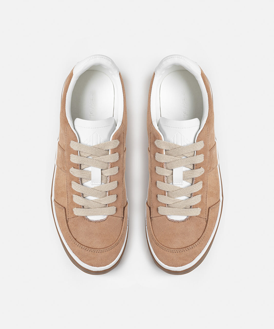 Kontrast dokulu bağcıklı sneaker - IS1250062009074 - Kahverengi Sneaker