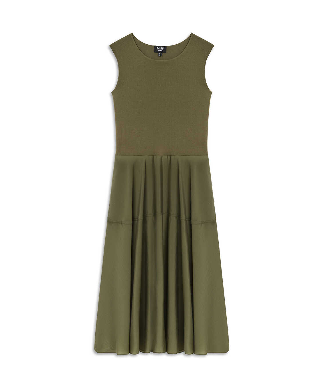 Kumaş mix midi elbise - IS1260002175070 - Yeşil Elbise