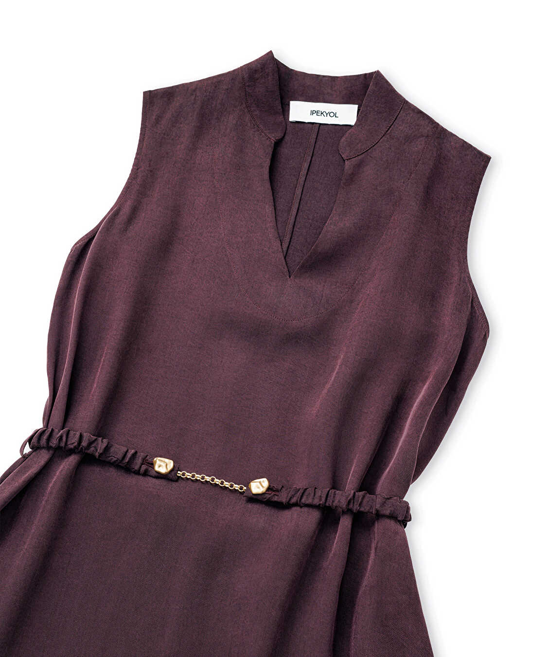 Zincir aksesuarlı elastik kemerli elbise - IS1260002296008 - Mürdüm Elbise