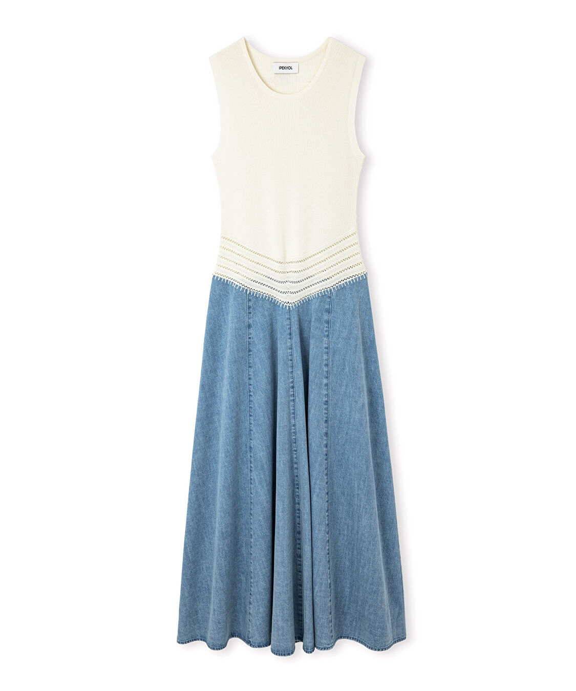 Denim ve triko mix elbise - IS1260002366CC2 - Açık İndigo Elbise