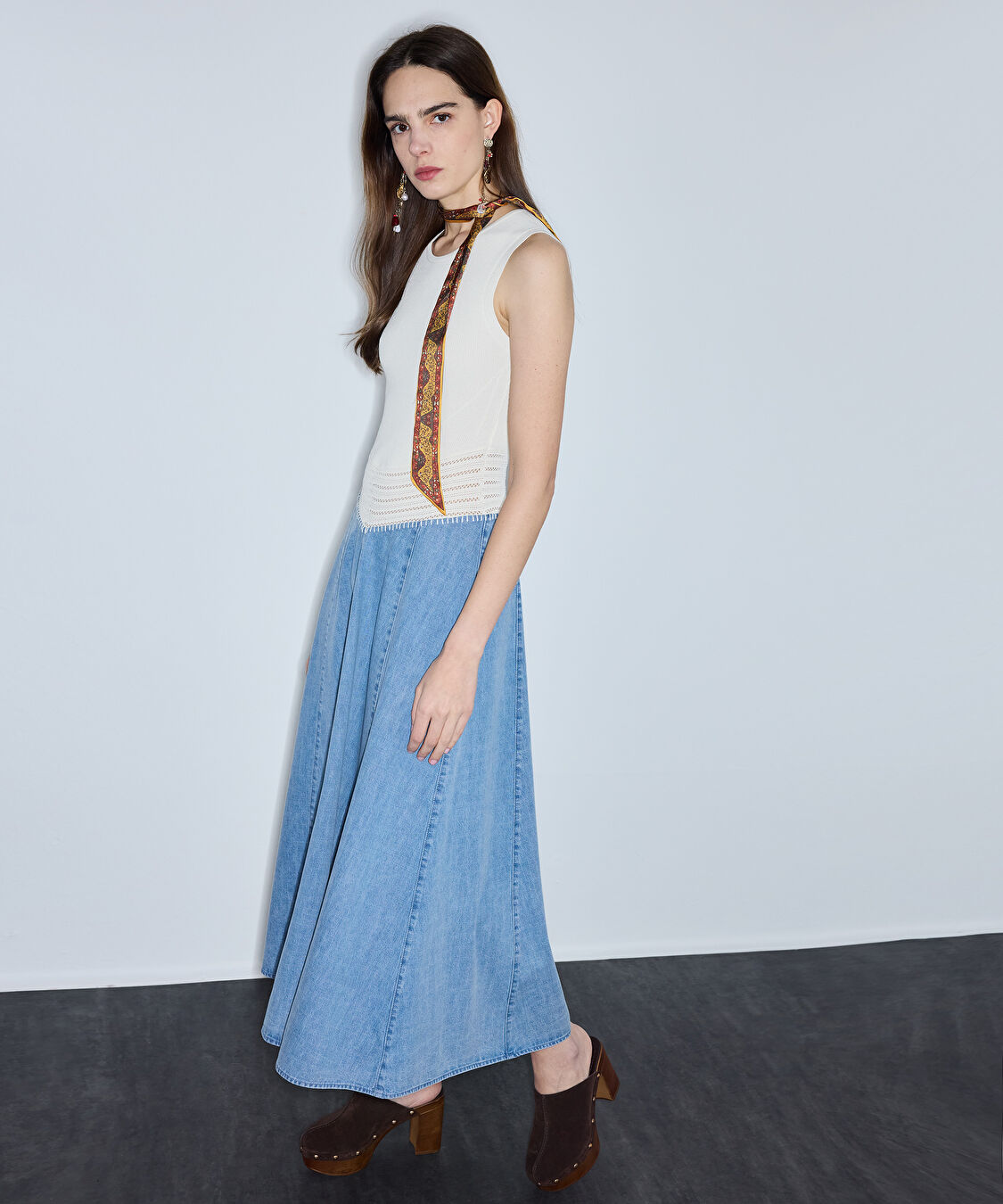 Denim ve triko mix elbise - IS1260002366CC2 - Açık İndigo Elbise