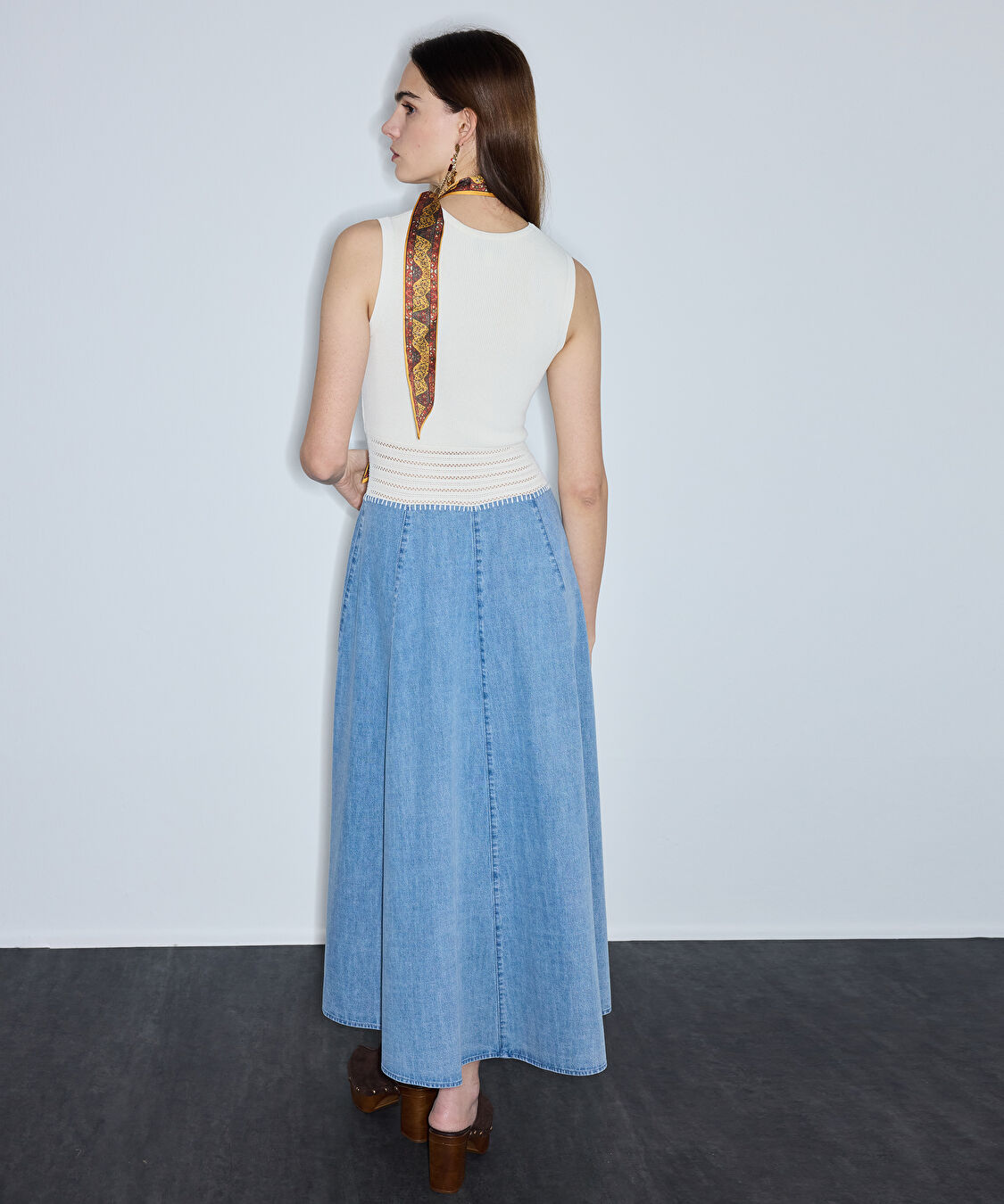 Denim ve triko mix elbise - IS1260002366CC2 - Açık İndigo Elbise